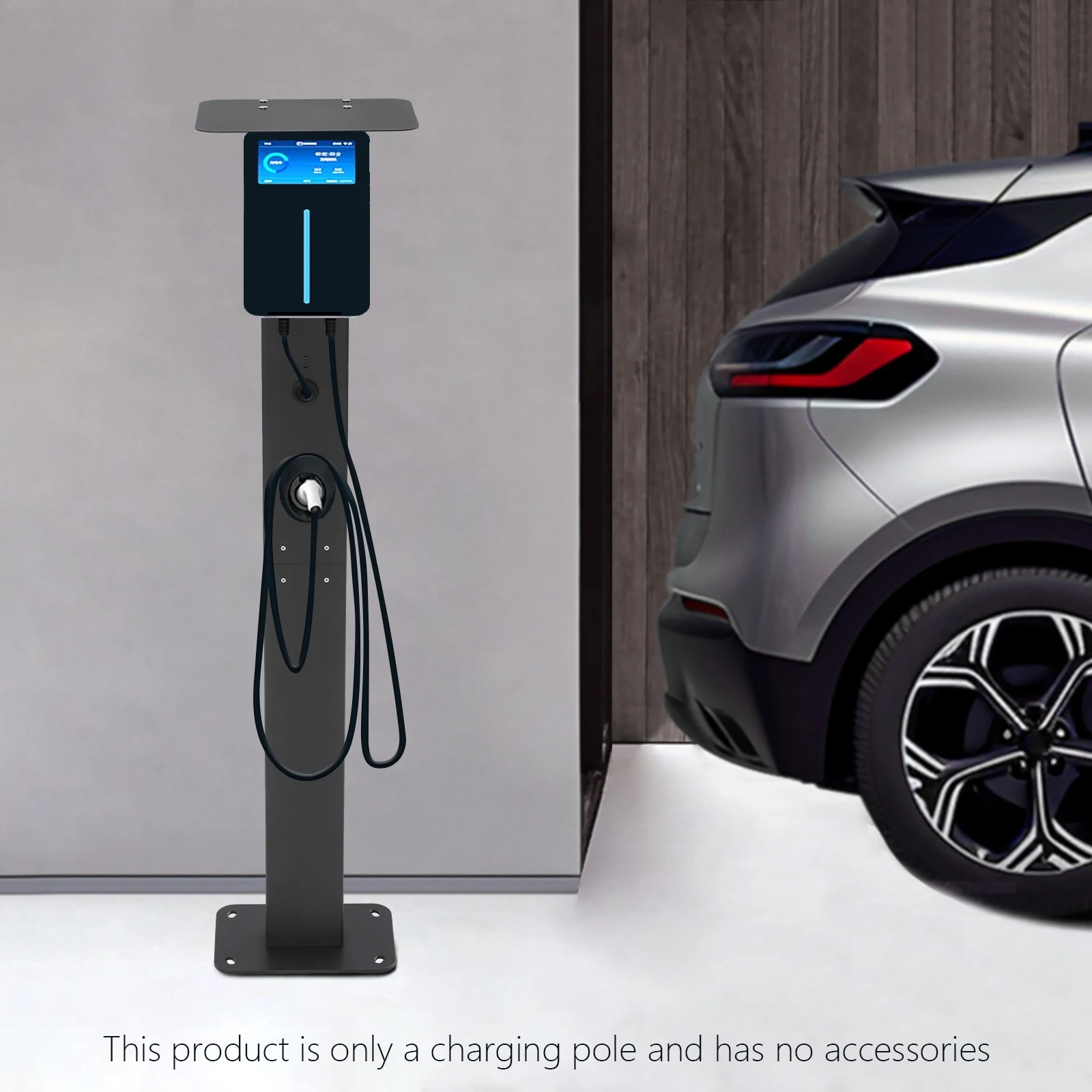 Image of EV-Ladestation mit Standfuß aus Aluminiumlegierung, Kabelmanagement und Sonnen-/Regenschutz für Innen- und Außenbereich