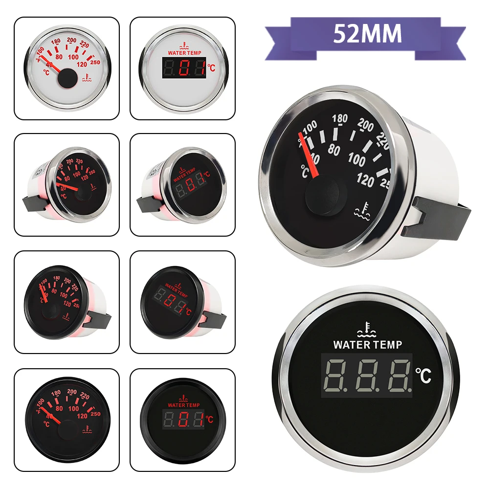 Rhaxel 52mm 2'' Digital Water Temp Gauge Temperature Meter 40-120℃ Degree 52mm 9-32V With Red Backlight for SUV Car Boats - view 4