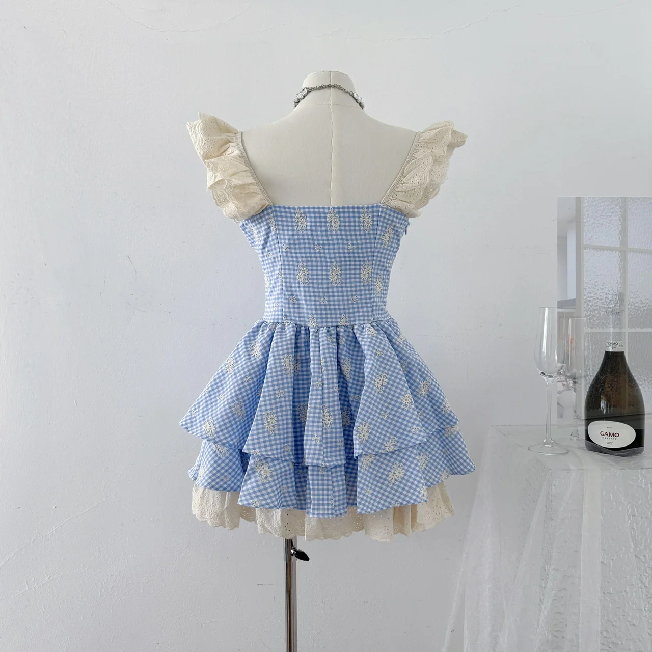 Vestido Vintage francés dulce para mujer, minivestido ajustado de encaje Kawaii con mangas voladoras, Hada elegante Harajuku Y2k, trajes elegantes de verano