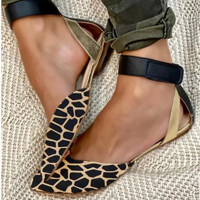 Pointed Toe Women Sandal Casual Flat Heel Shoes Fashion Hook Loop Ankle Buckle Women's Sandal
