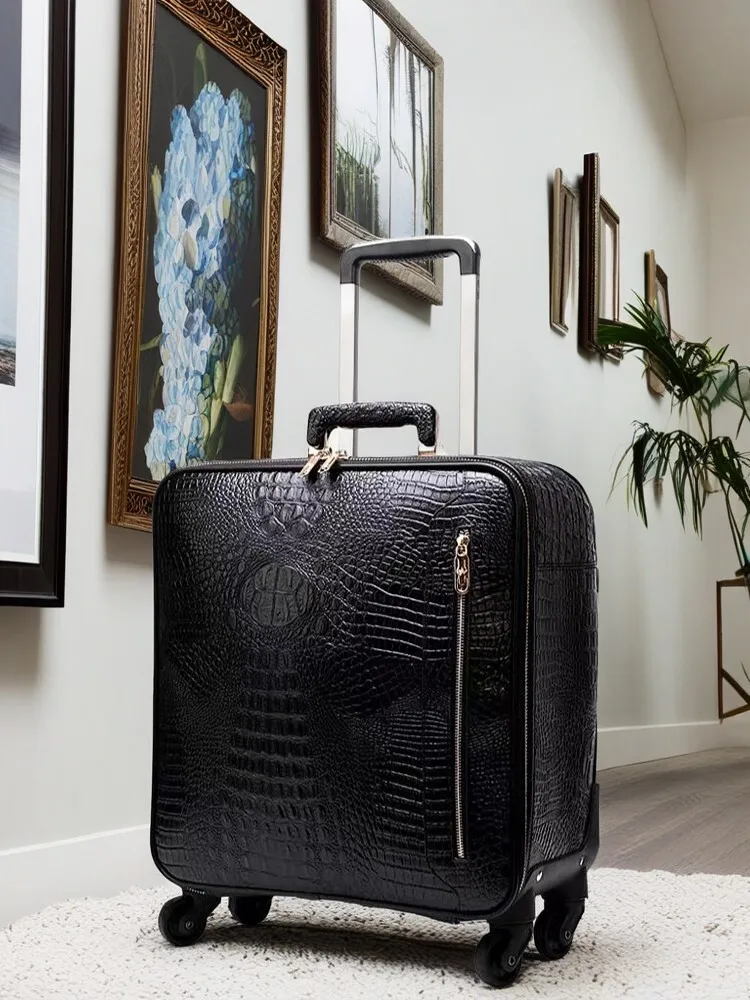 ​ ​ Koper Bisnis Kulit Sapi Asli Bagasi Perjalanan RETRO dengan Kunci TSA Di Roda 20 Inci Jinjing untuk Pria