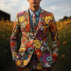 Sunflowers Printed Men Casual Suits Coat Trousers Colourful Helianthus Party Cosplay Stage Nightclub Performance Suit