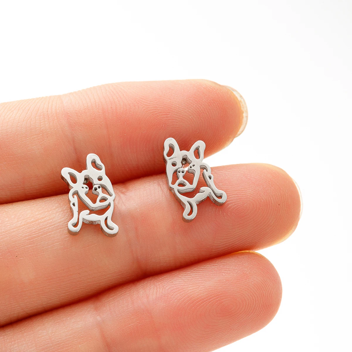 1 pair Stainless Steel French Bulldog Dog Earrings p Women Girls Ladies Novelty Anime Jewelry Bulk Pets