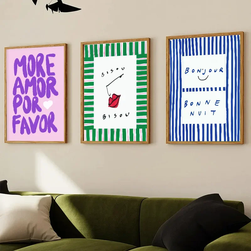 Maximalist Sunshine More Amor Por Favor Wall Art Canvas Painting Eclectic Yellow Love Quote Poster for Living Room Home Decor