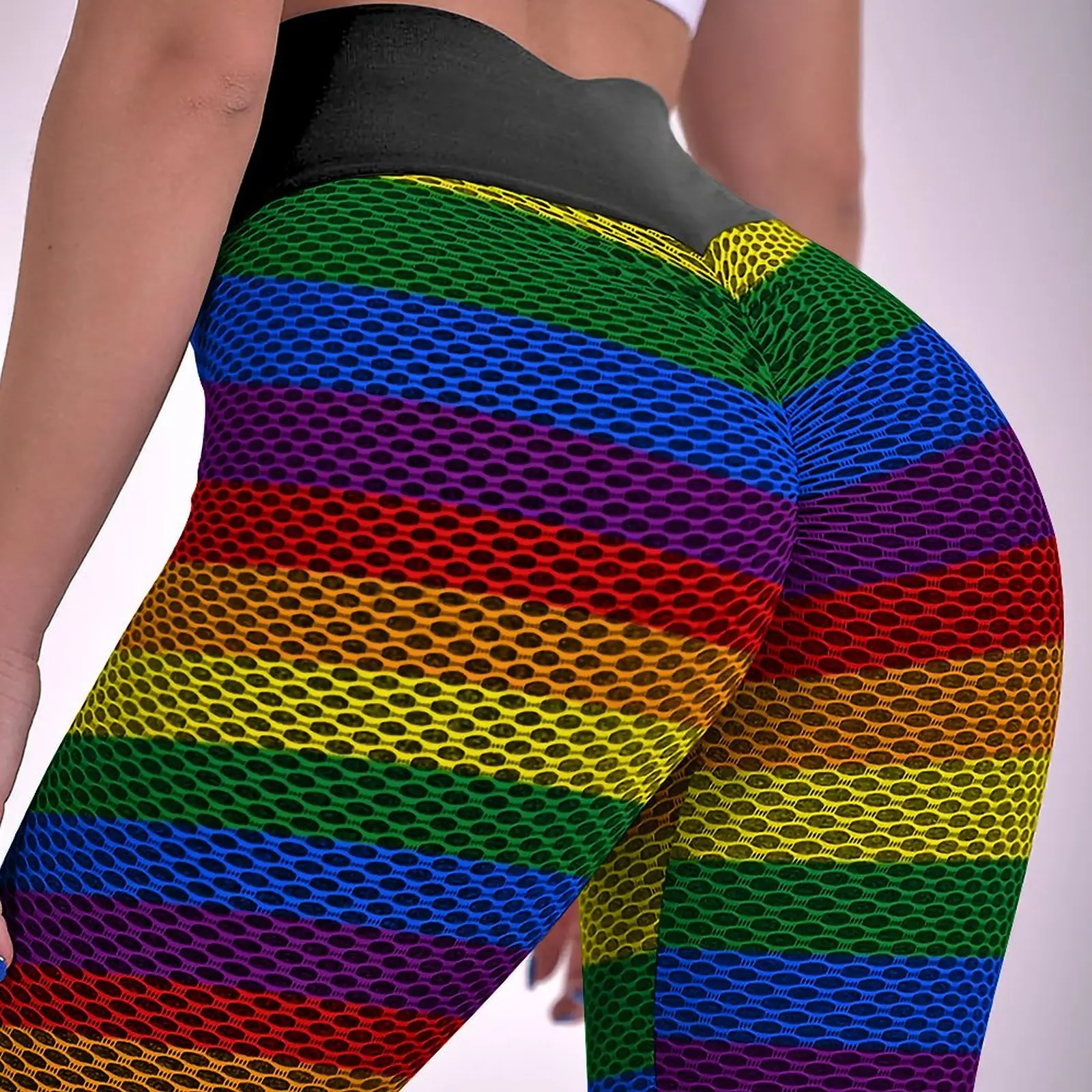 Classic Rainbow Print Yoga Pants Colorful Stripes Leggings Sexy High Waist Vintage Yoga Sport Legging Quick-Dry Workout Leggins