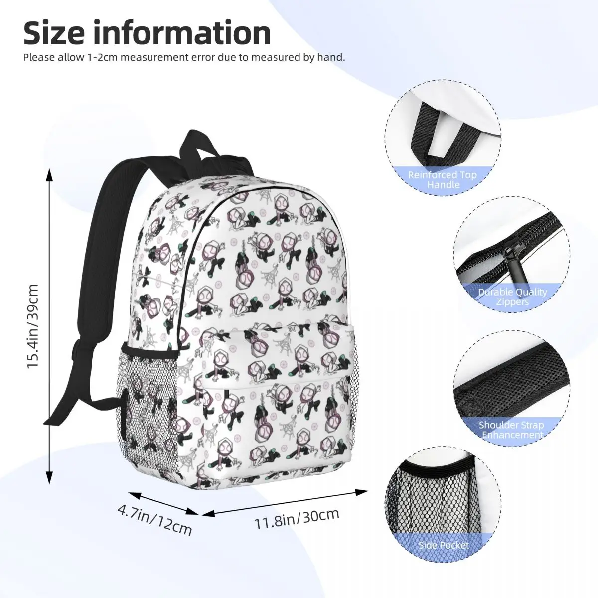 Spider Ghost For Girls Boys Large Capacity Student Backpack Lightweight waterproof Backpack 15inch