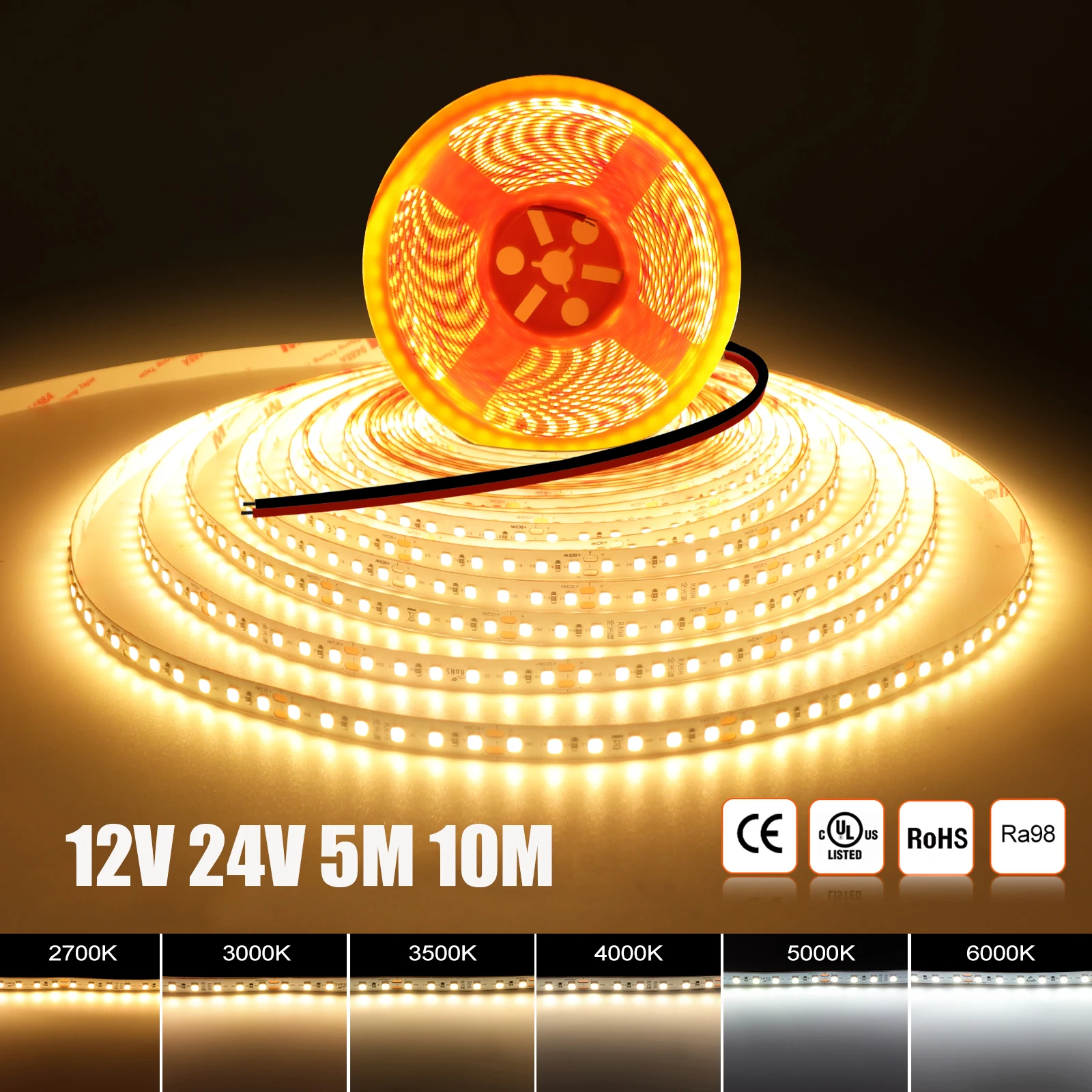 5M 10M LED Strip Light RA98 12V 24V Flexible LED Tape Ribbon 2835 120LED Rope Light Adhesive 2700K 3000K 3500K 4000K 5000K 6000K