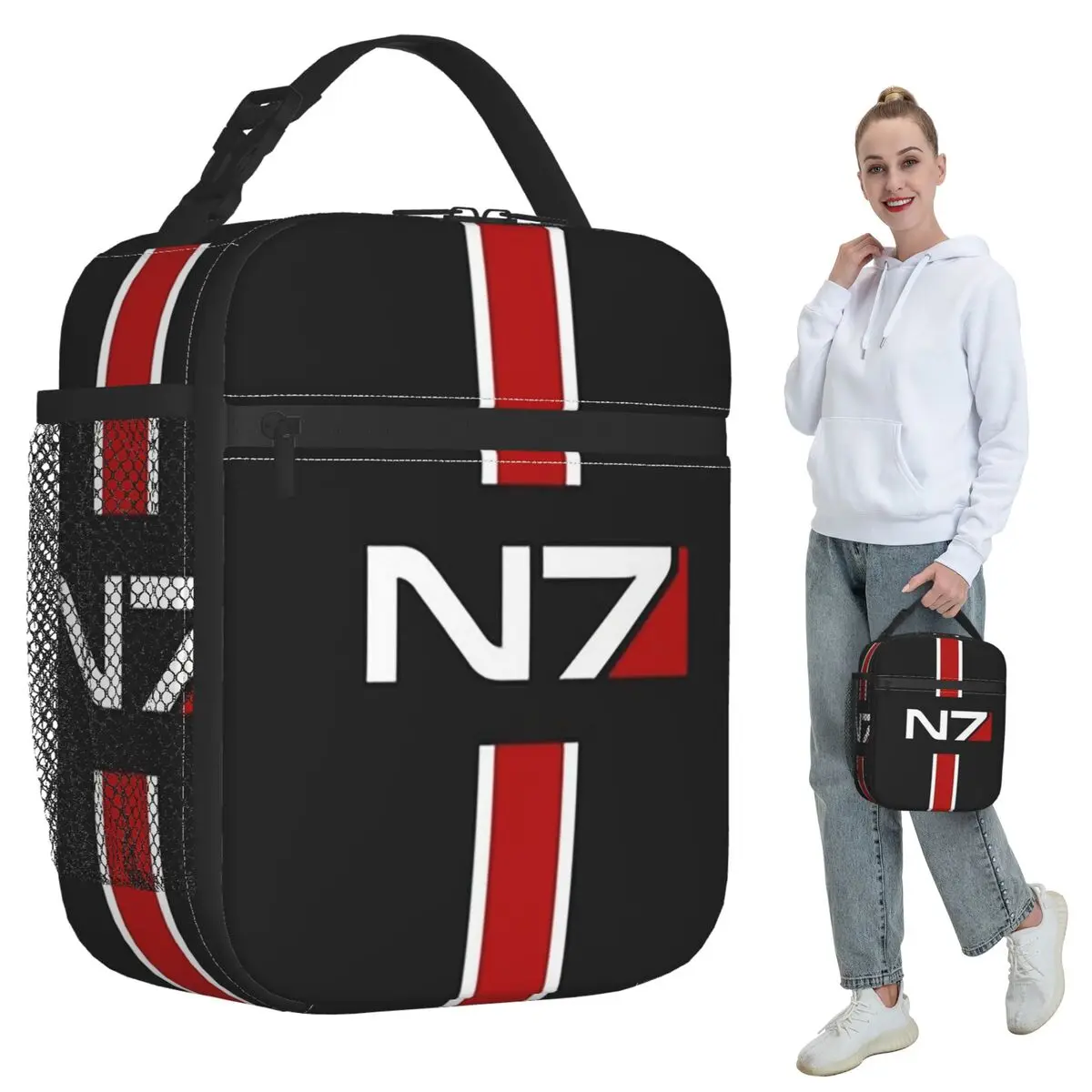 N7 Emblem, Mass Effect Insulated Lunch Bag for Women Office Cooler Thermal Food Box Tote Portable Lunch Boxes Container