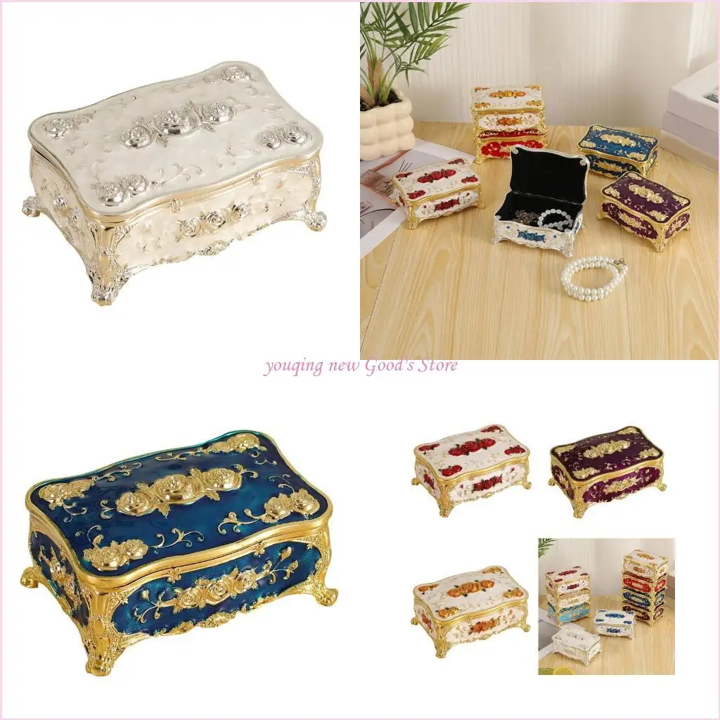 

57QA Sturdy Glossy Coated Jewelry Storage Box with Artistic Floral Pattern and Easy Open Mechanism for Individual Use