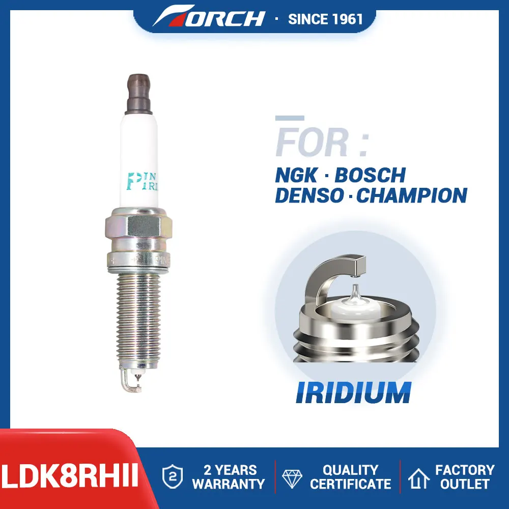 Spark Plug TORCH LDK8RHII Replace for PLKR7B8E for 0242140512 Y6NPP332 for Champion OE229 for Denso VXUH22 Double Iridium Candle