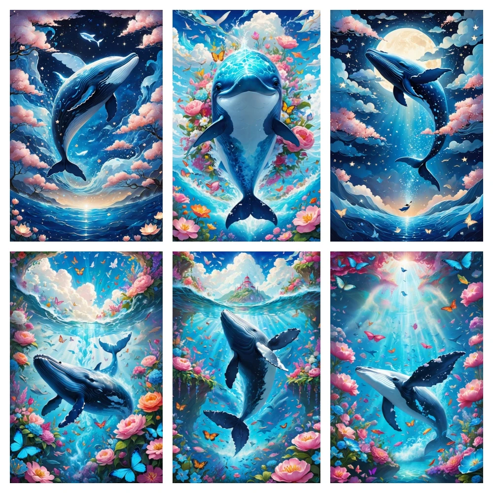 Cloud Whale Shark Diamond Painting Comic Animals Full Round Diamond Rhinestones Mosaic Cross Stitch Kits Home Wall Decor Gifts