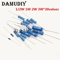 150PCS 300PCS 1/2W 1W 2W 3W Resistance 1% Metal Film Resistor Assortment Kit Set 30values 1R~750R 1K~820K Ohm