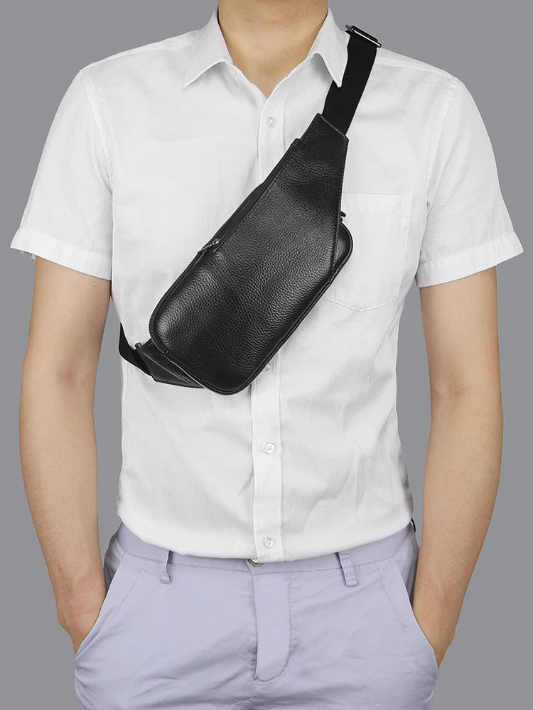 Kleine Leder-Sling-Crossbody-Brusttasche, leichter Tagesrucksack, schlanke, diebstahlsichere Umhängetasche, über der Schulter, Rucksack für Mann und Frau – Detail 9