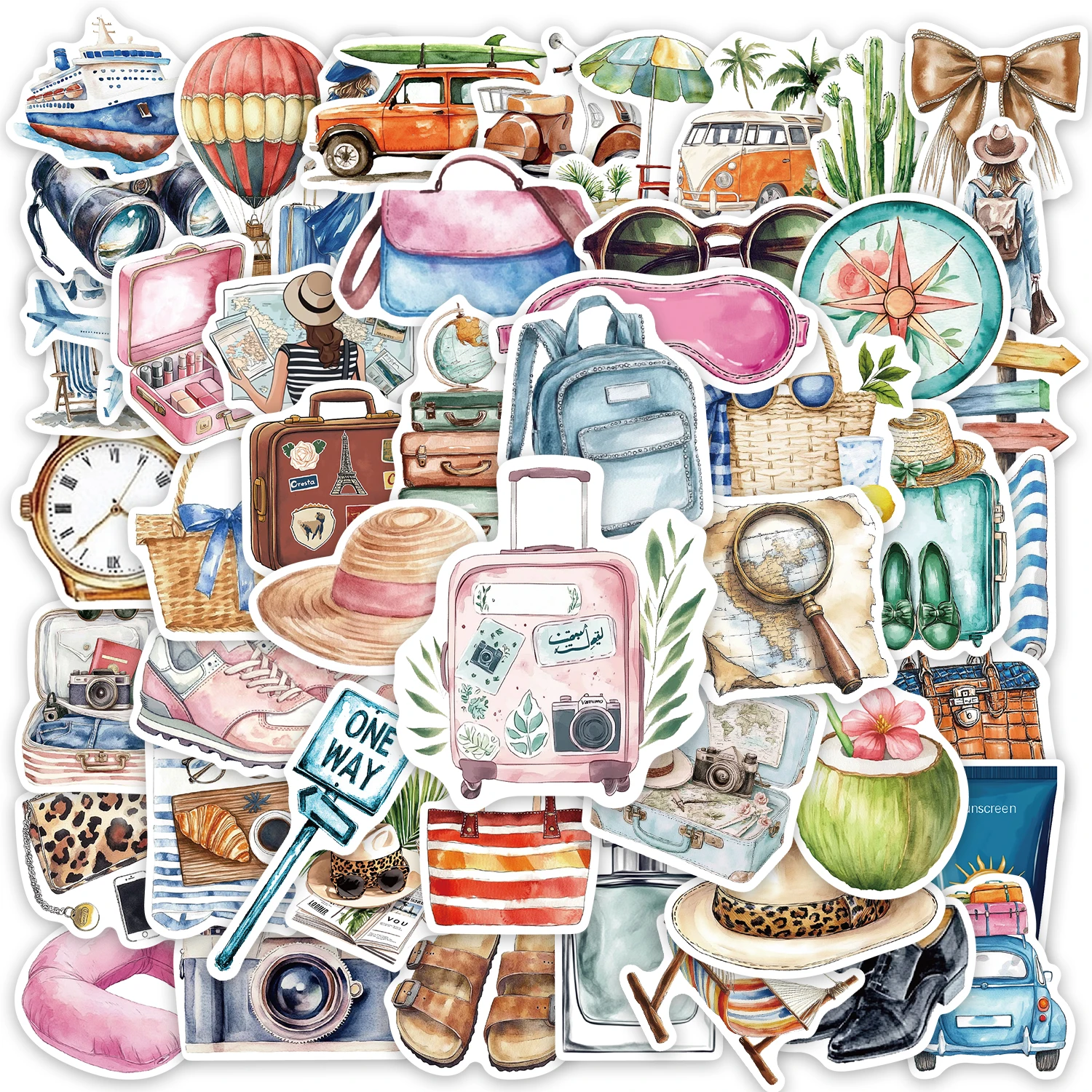 50 قطعة من ملصقات موضوع السفر DIY جراب هاتف الكمبيوتر المحمول زجاجة ترمس لعبة ملصقات