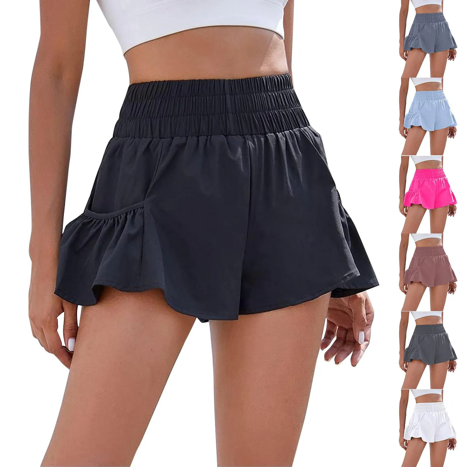 Summer Women's Clothing Fashion Trend Elastic High Waist Shorts Casual Loose Lady A-line Solid Color Wide Leg Pants