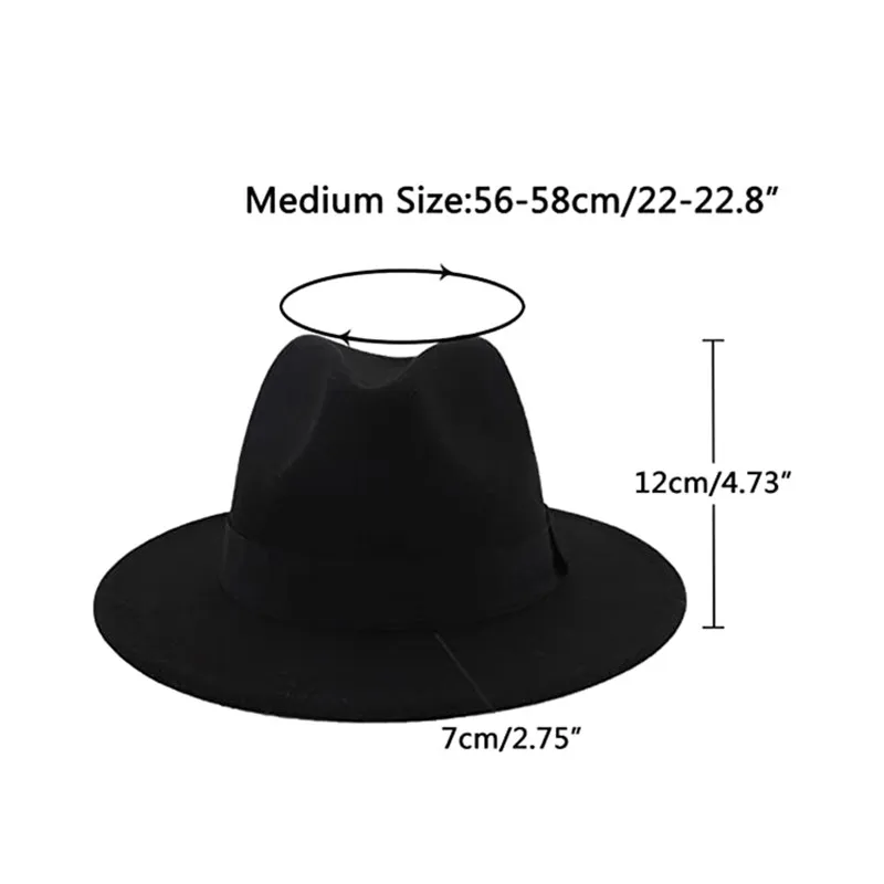 Breathable Solid Color Classic Black Elastic Fedora Hat Unisex Wool Felt Jazz Hats Elegant Men Women Wide Brim Panama Trilby Cap