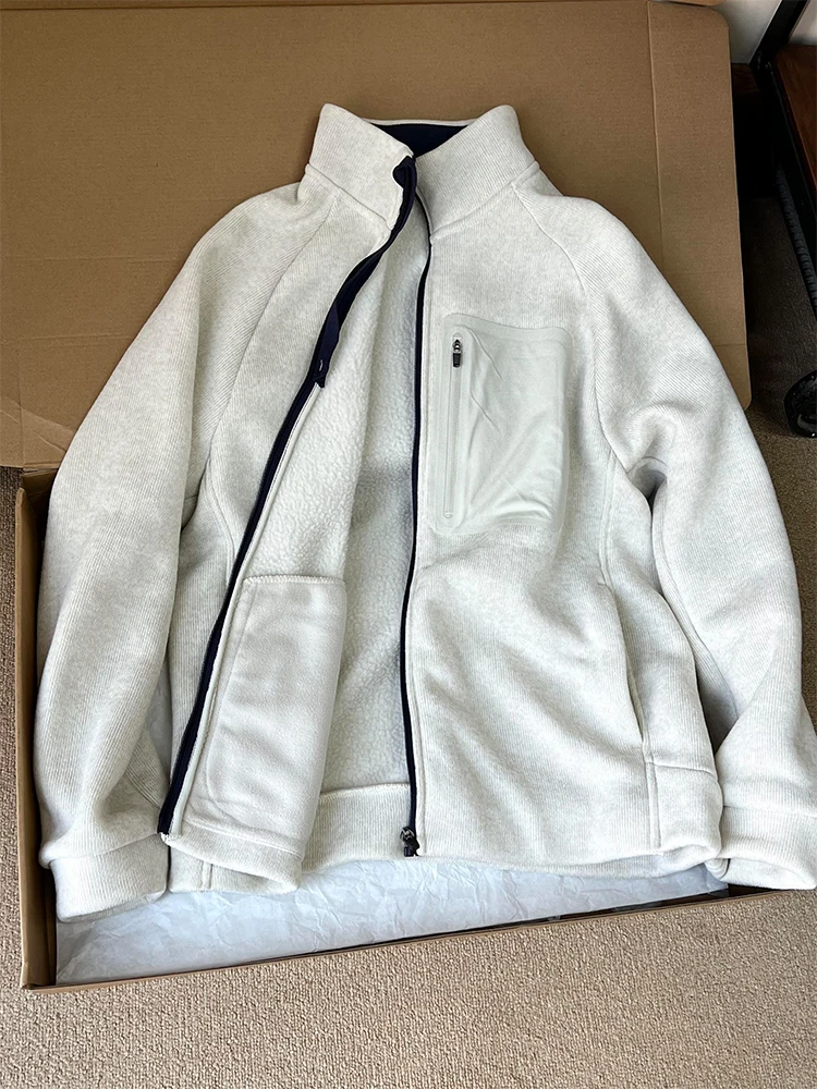 

Fce Lined Knitted Jaet Men's Winter Lamb Velvet Warmth Outdoor Sports Fce Clothing Zipper Closure Stand Fit Long S...