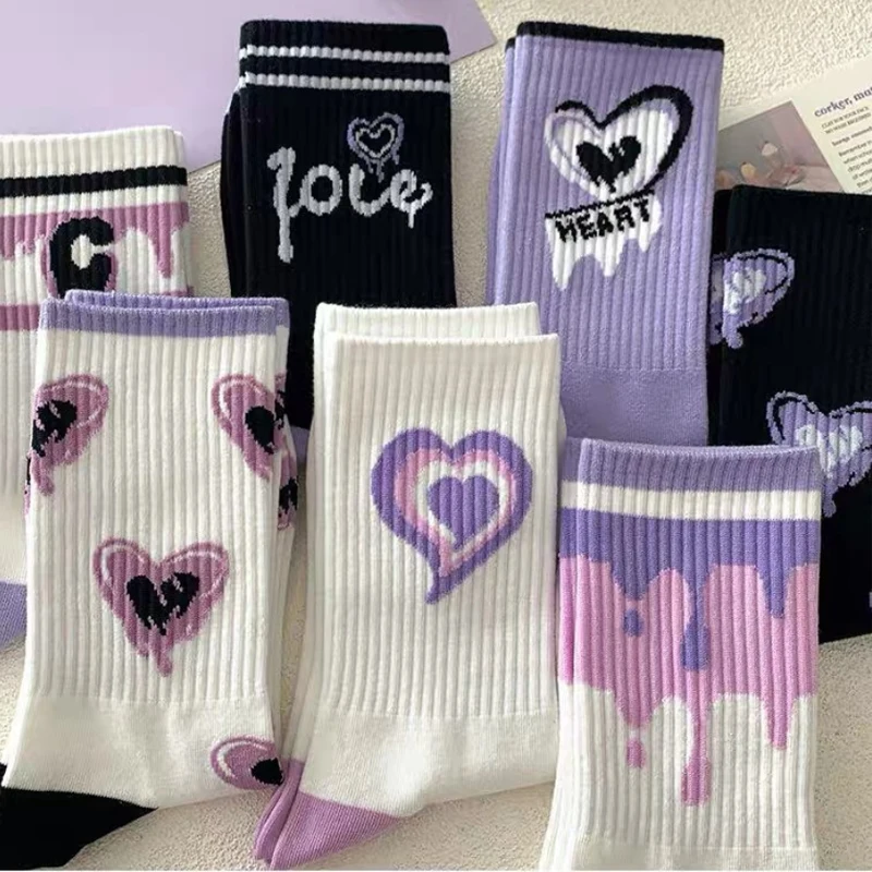 5 Pairs Women's Socks Pack American Heart Versatile Comfortable Sport Socks For Girl Personalized Trend Fashionable Preppy Style
