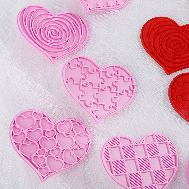 6pcs Heart Shape Stamp Polymer Clay Cutting Mold Valentine\'s Day Rose Pattern Embossing Texture Decoration Pottery Tools