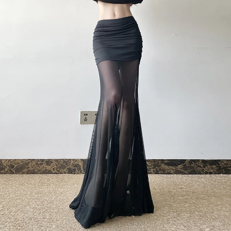 20246Spring New Black Mysterious Sexy Hot All-match Trendy Personalized Women's Perspective Thin Skirt