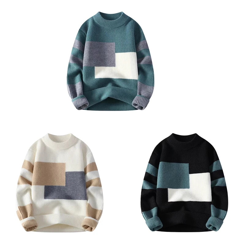 

Loose Long Sleeve round Neck Sweater Autumn Winter New Style Color Block Casual Fashion Korean Version Comfortable Knitted Top