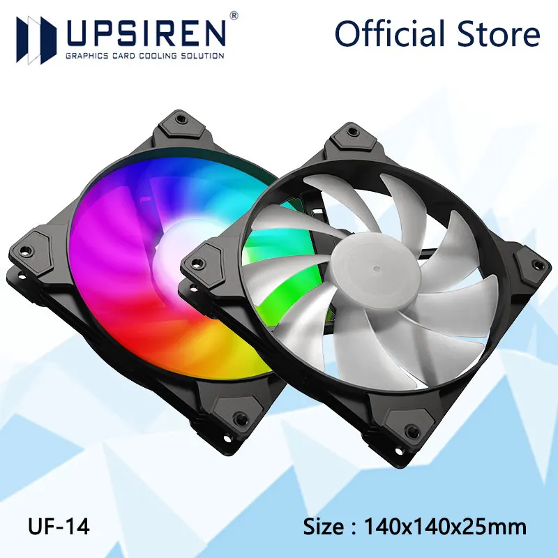 

UPSIREN UF-14 Корпусный вентилятор 14 см 5 В 3-контактный ARGB и 4-контактный ШИМ Высокопроизводительный бесшумный охлаждающий вентилятор с эффектом Halo Light