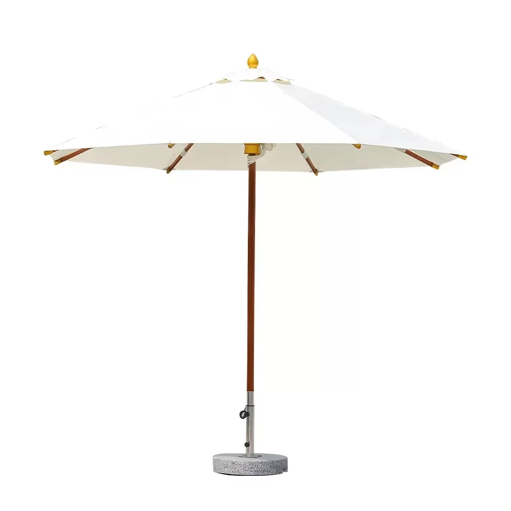 ！@Outdoor Sunshade Parasol Round Shape Umbrella Center Pole Beech Patio Umbrella