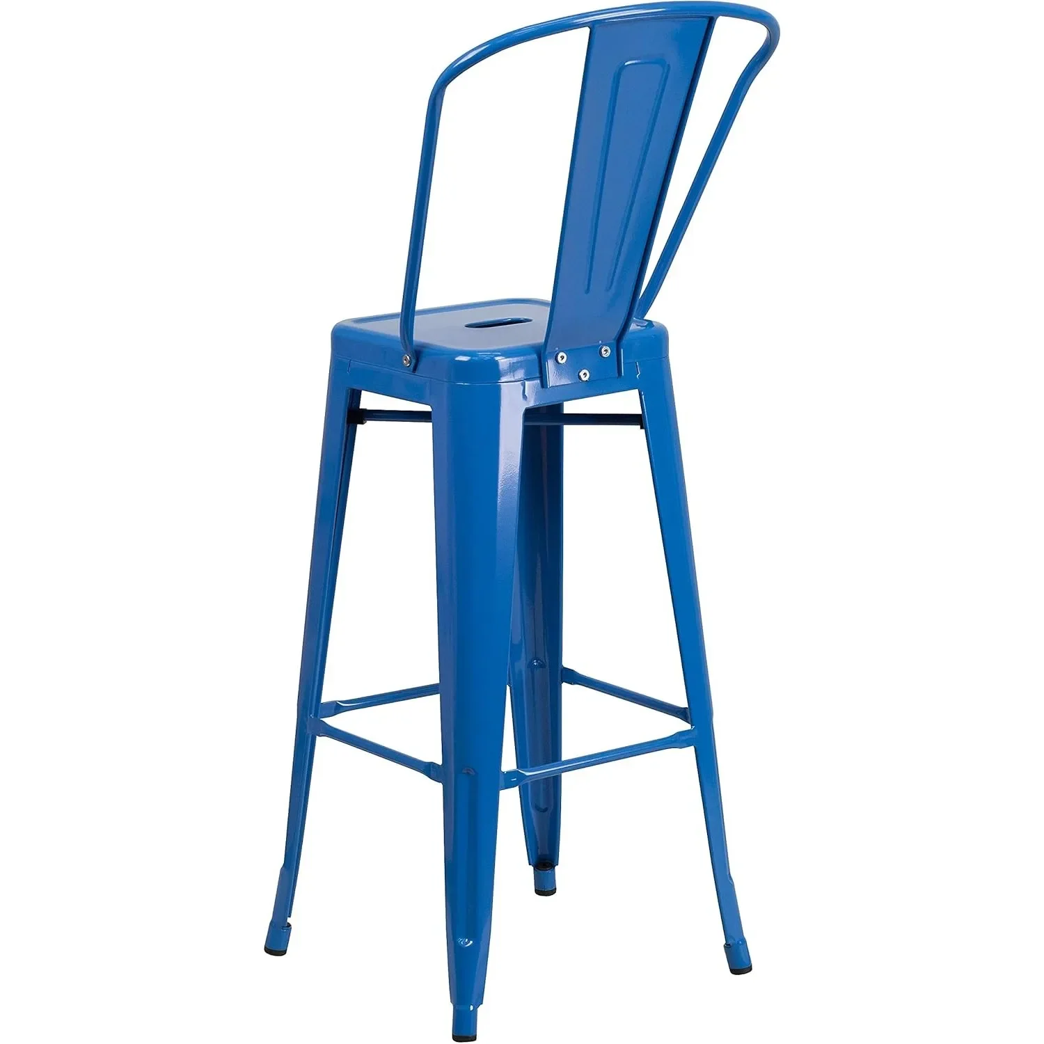 مقعد بار معدني أزرق متين مقاس 30 بوصة، مقعد تجاري داخلي وخارجي مع ظهر قابل للإزالة للمقهى وجزيرة المطبخ والمطعم.