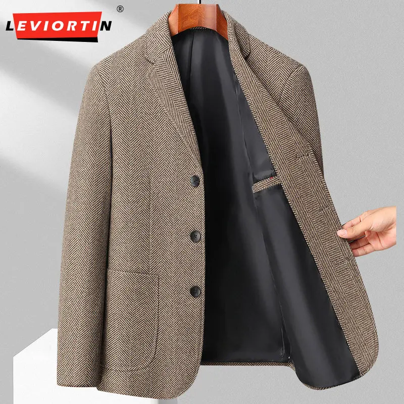 

2023 Spring and Autumn Woolen Suit Flat Collar Men's Suit Coat Fashion City Work Straight Barrel Single breasted Coat M-4XL