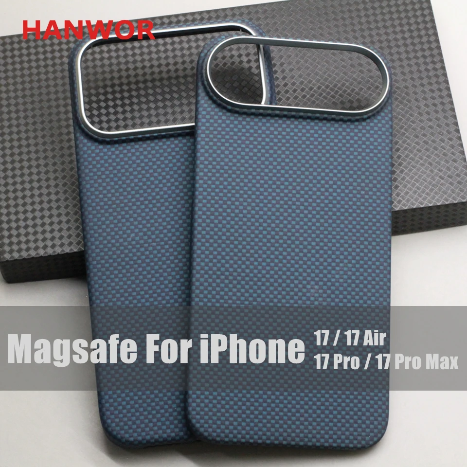 Kevlar Carbon Fiber Magnetic Case for iPhone 17 Pro Max 17 Air Blue Woven Texture Aramid Fiber Magnetic Cover Magsafe Cases - náhled 2