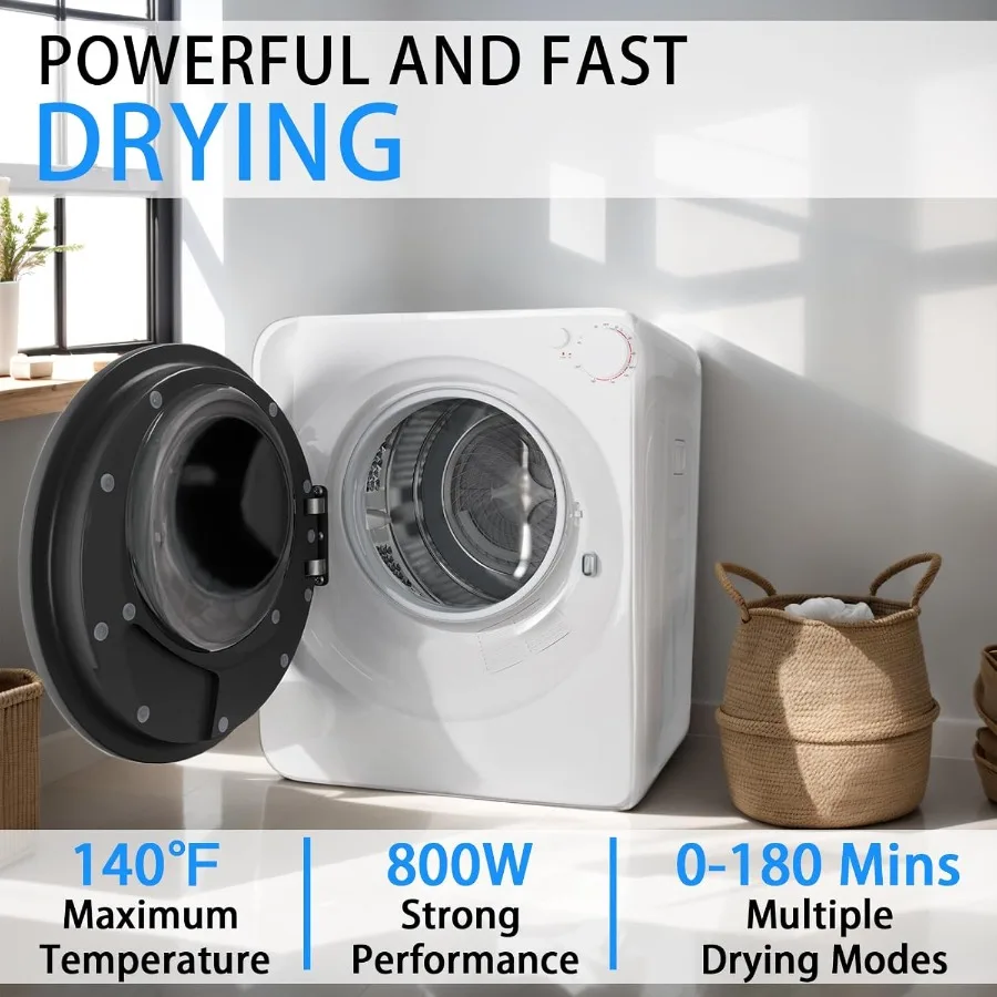 مجفف ملابس محمول 1.6 قدم مكعب مع تصميم مدمج 800 وات حوض من الفولاذ المقاوم للصدأ 5 أوضاع تشغيل ميزة الإغلاق التلقائي سهل الاستخدام