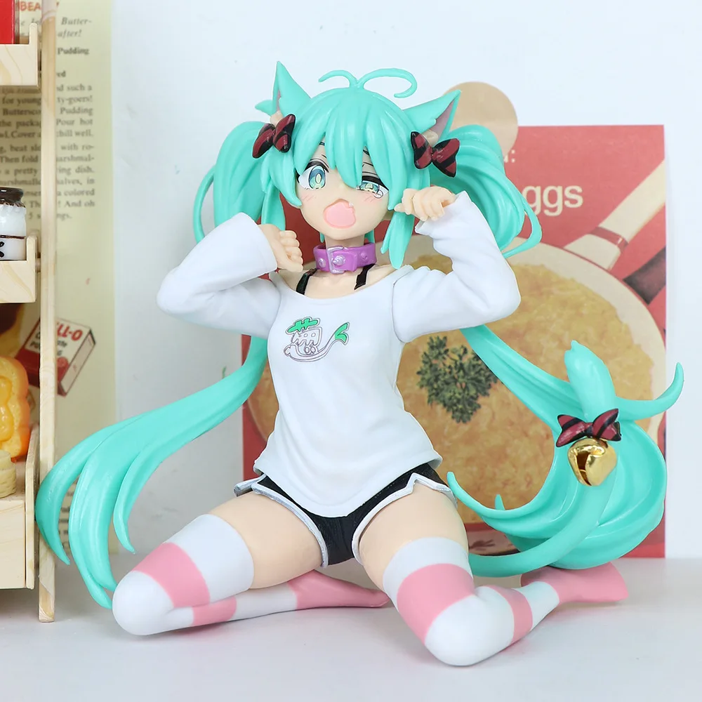 12CM New Anime Hatsune Miku Cat ears Sitting posture kawaii Action Figure PVC Model Toys doll Decor Collect Gifts