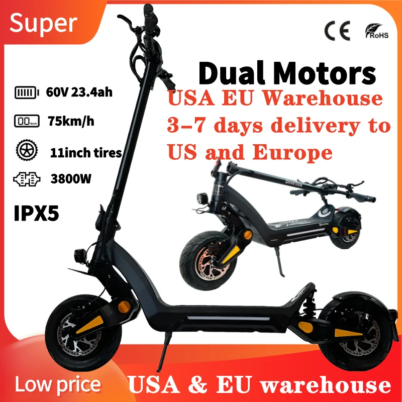 

USA warehouse DT06 6000W 11inch IPX5 Hydraulic Suspension Brake Dual Motor Foldable Off Road Electric Scooter