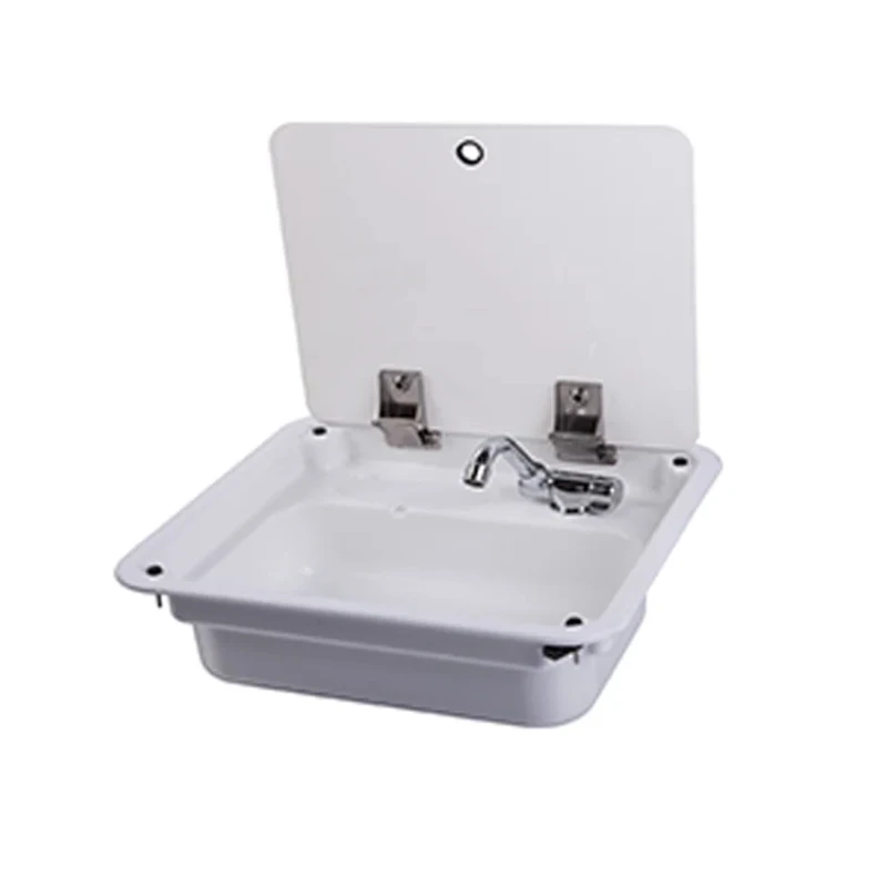 

White Acrylic Sink With Lid Top with Faucet Apply to Boat Caravan RV Camper 445*400*140mm Anti-corrosion anti-rust easy clean