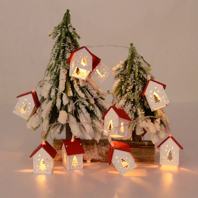 

2025 Christmas LED Wooden House String Light Xmas Tree Hanging Ornaments Christmas Home Decoration 2026 New Year Kids Gift