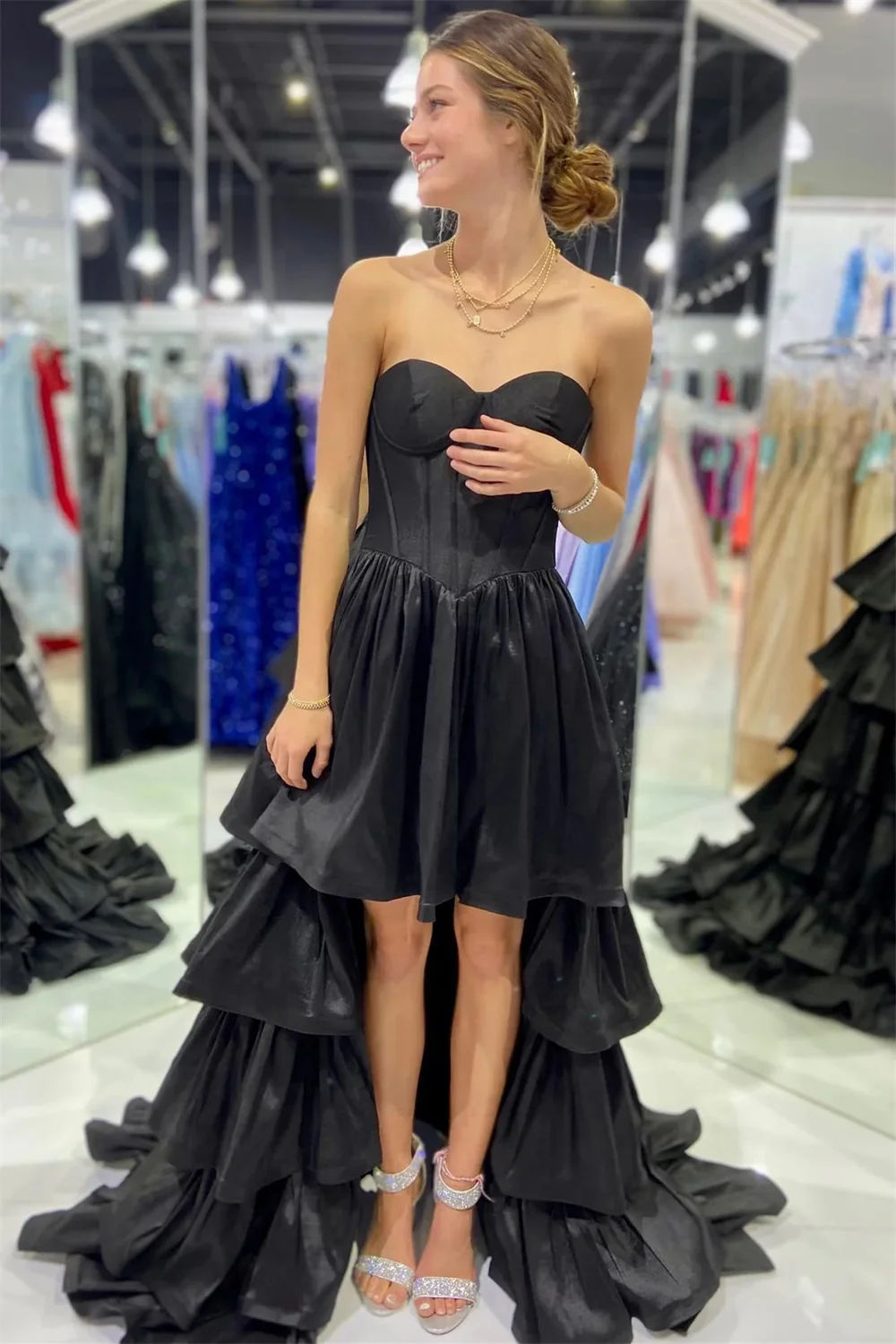 Jessica Purple Off-the-shoulder Prom Dresses Taffeta Is Layered High And Low Evening Dresses Formal Occasions Cocktail Dresses