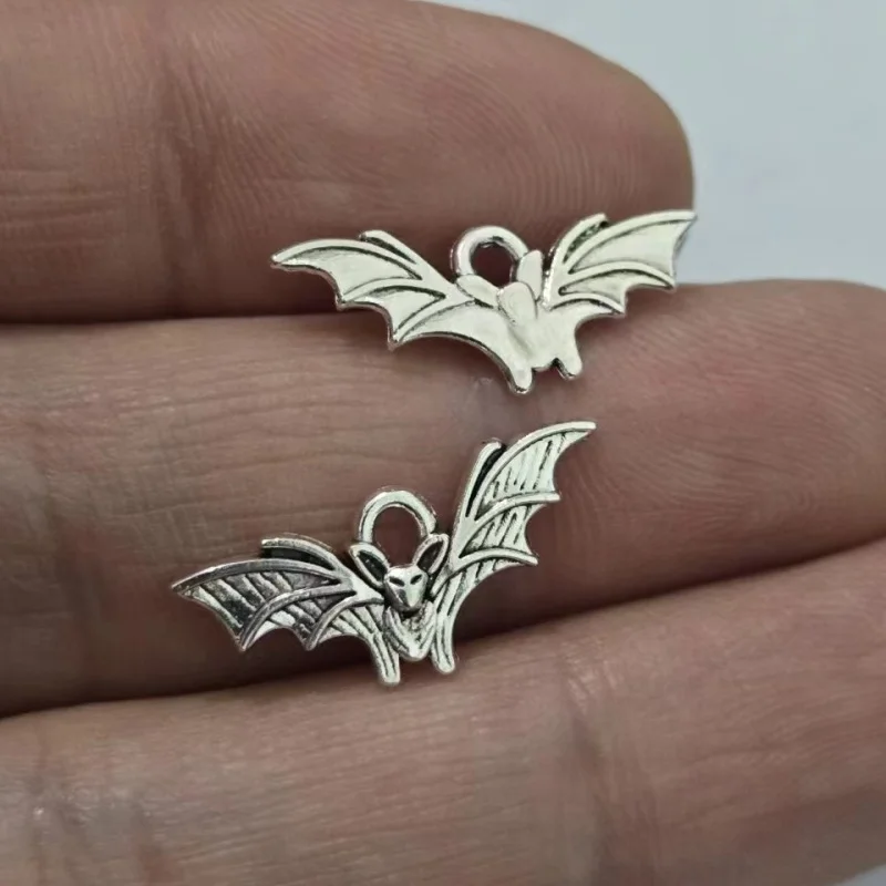 50pcs Charms Halloween Fly Bat 9x21mm Antique Silver Color Pendants DIY Crafts Making Findings Handmade Tibetan Jewelry