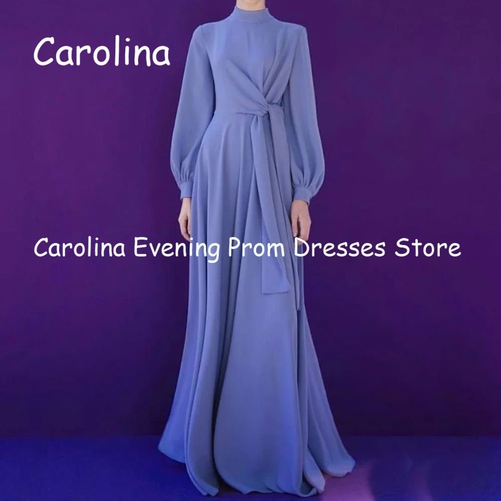 Carolina Satin A-line O-neck Arab Ruffle Prom Gown Floor Length Saudi Evening Formal Elegant Party Dress for Women 2023