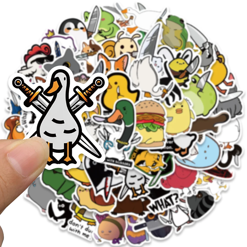 60PCS Cartoon Cat Animals With The Knife Cute Stickers Kawaii Stickers Laptop Motorcycle Luggage Decoration Kid Decal Sticker