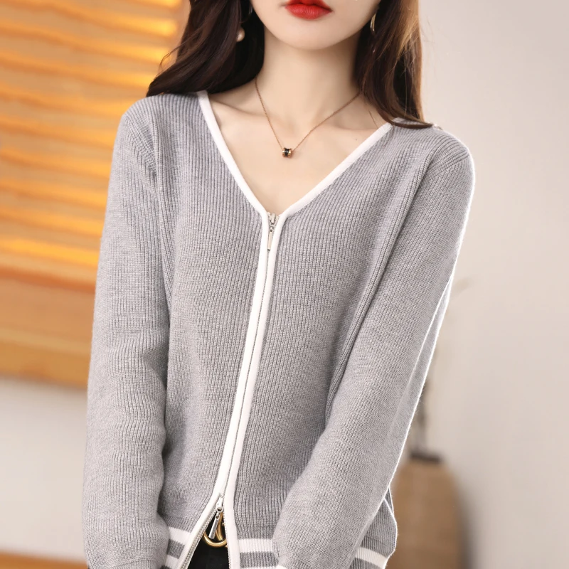 Autumn and winter new cashmere sweater women's V-neck cardigan women's loose high-end fashion shirt long sleeve