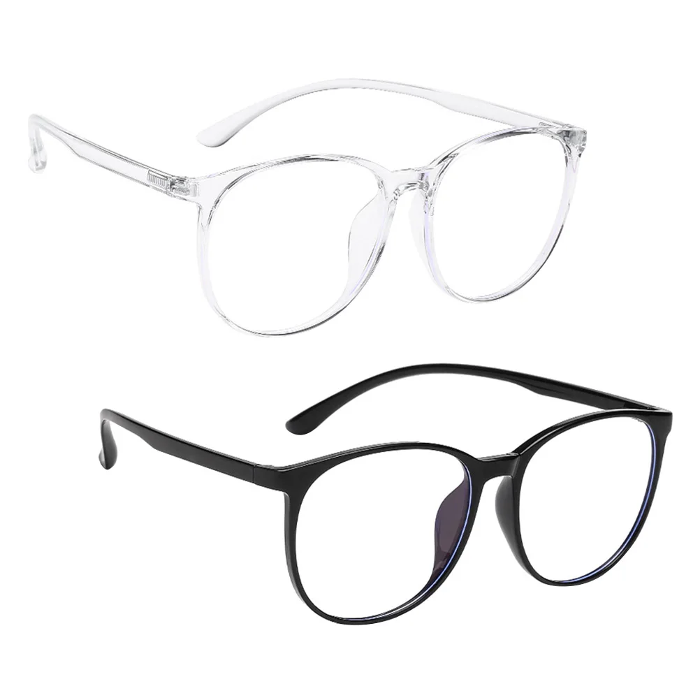 

2Pcs Anti Light Glasses Round Fashion Eyeglasses Photo Props Party Simple Glasses Accessories Lightweight Gifts