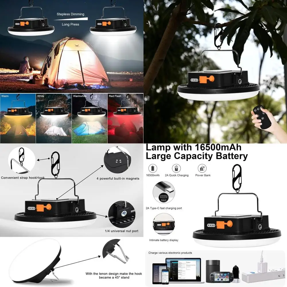 

60W 16500mAh Rechargeable Camping Lantern with Remote, 3000LM, 2700K-6500K Adjustable, IP65 Waterproof Tent Light for Outdoor an