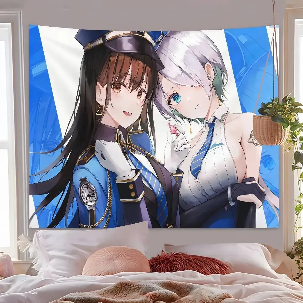 Anime Game Girl Wandteppich – Blue Uniform Duo HD-Druck-Wandbehang für Otaku-Schlafzimmer, Wohnheim-Dekoration