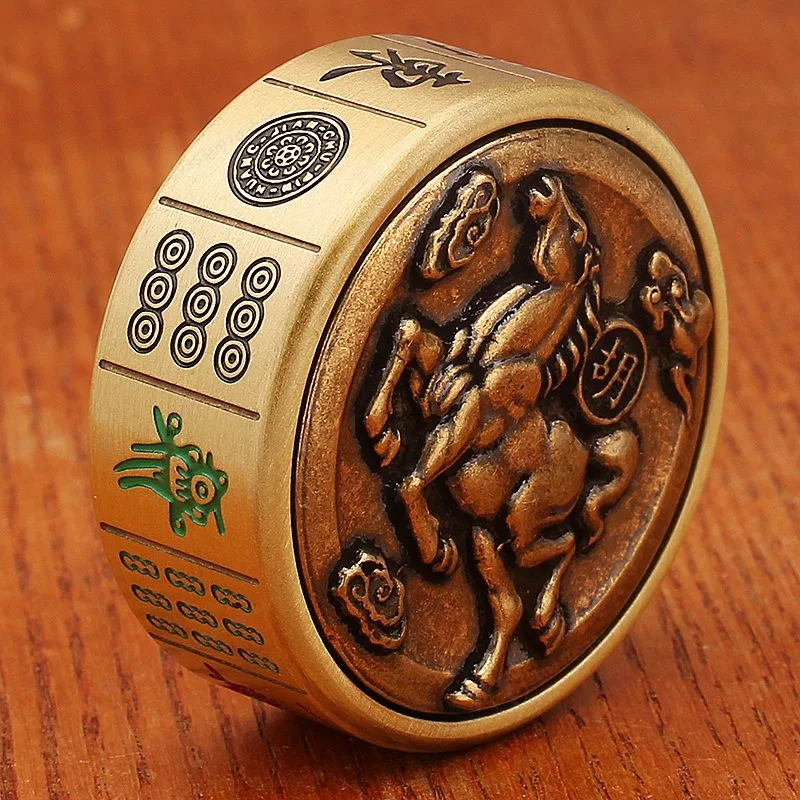 Brass Mahjong Artifact Handle Hu Card Rotatable Decompression Hu Card Ornament Gift Handicraft