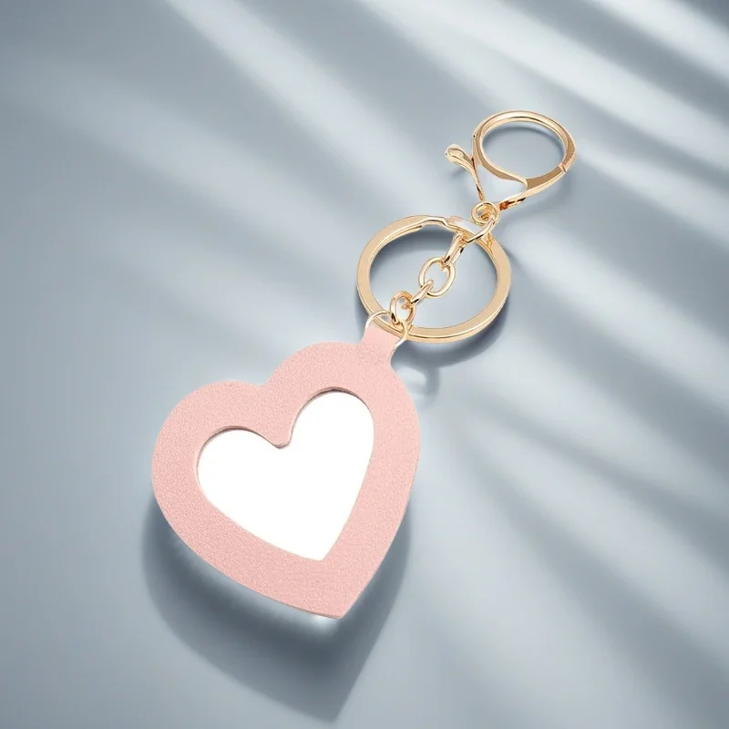 

Pink Keychain Mirror Polished Heart Core Custom LOGO Name Leather Keyring for Car Keys Purse Wedding Love Gift Accessorie 2025
