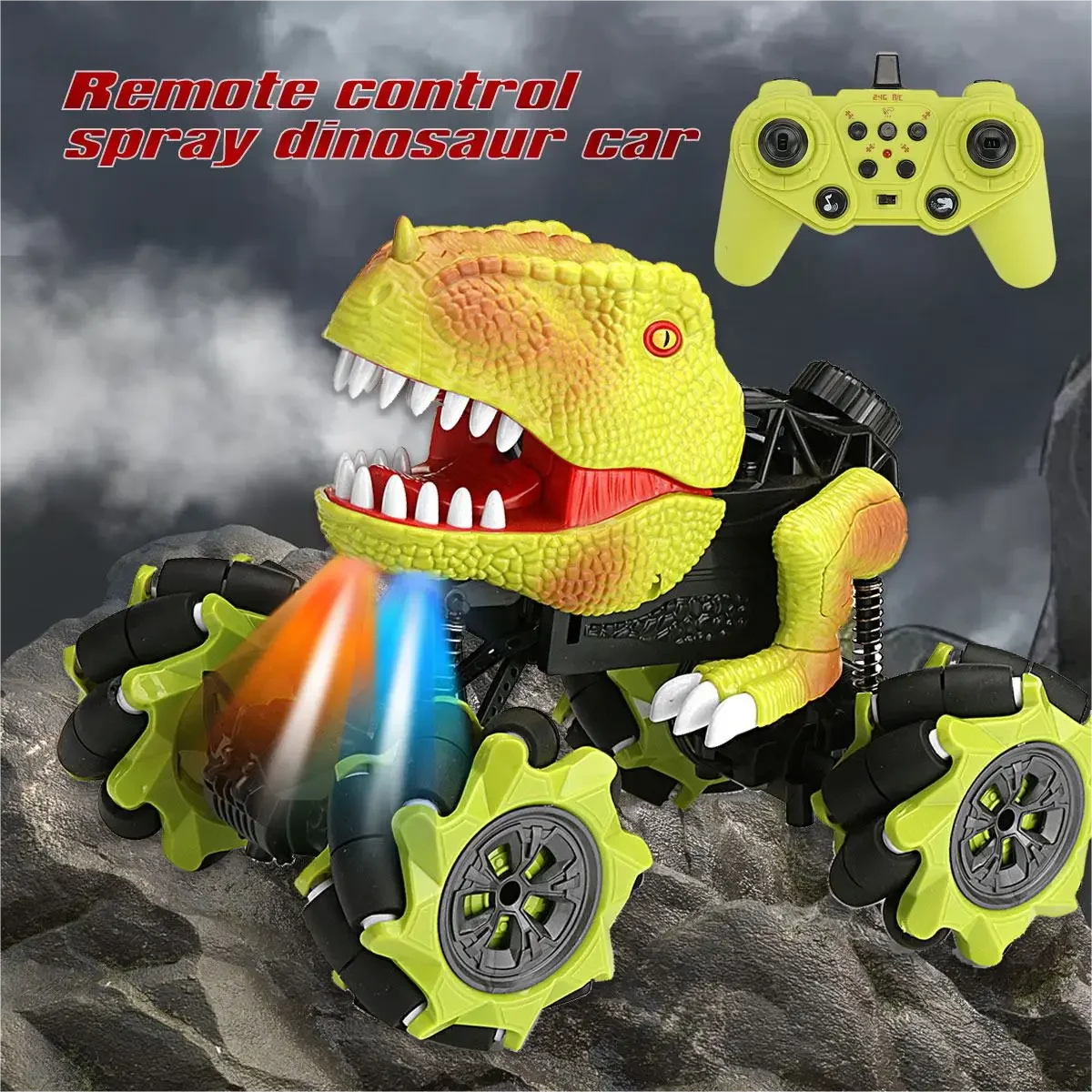 2.4G Remote Control Lights Spray Drift Dinosaur Car 1: 16 Climbing Car Stunt Off-road Vehicle Simulation Toy Boy Gift