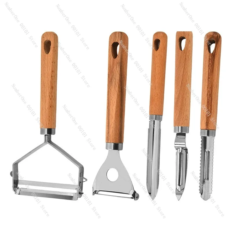 Premium Stainless Steel Kitchen Peeler Grater with Wooden Handle Multifunction Cheese Grater Fruit Vegetable Peeler Cutter