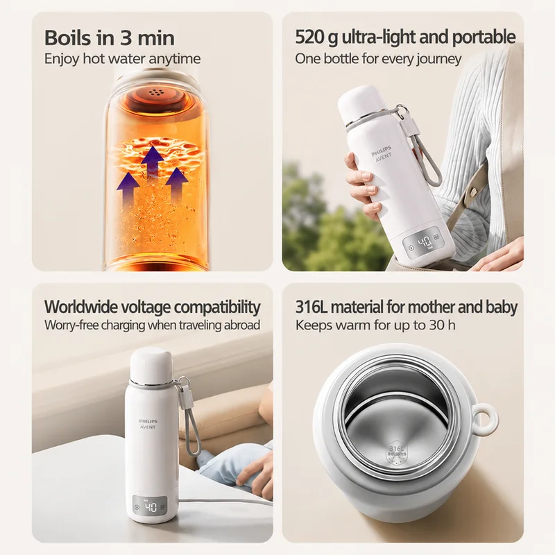 Philips Avent Portable Formula Maker Cup 550mL Water Boiler 600W 316L Stainless Steel Thermostatic Water Bottle