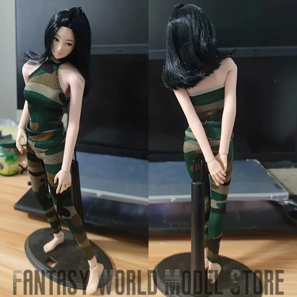 女性用カモフラージュ服セット,伸縮性のあるジャンプスーツとパンツ,大きな胸のアクションフィギュア,体の人形,1:6スケール,12インチ