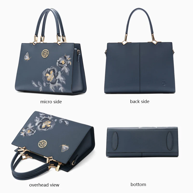 2023 New Chinese Style Mom Bag Women Middle-aged Atmosphere China-Chic Embroidery Handbag Split Leather Shoulder Bag Messenger